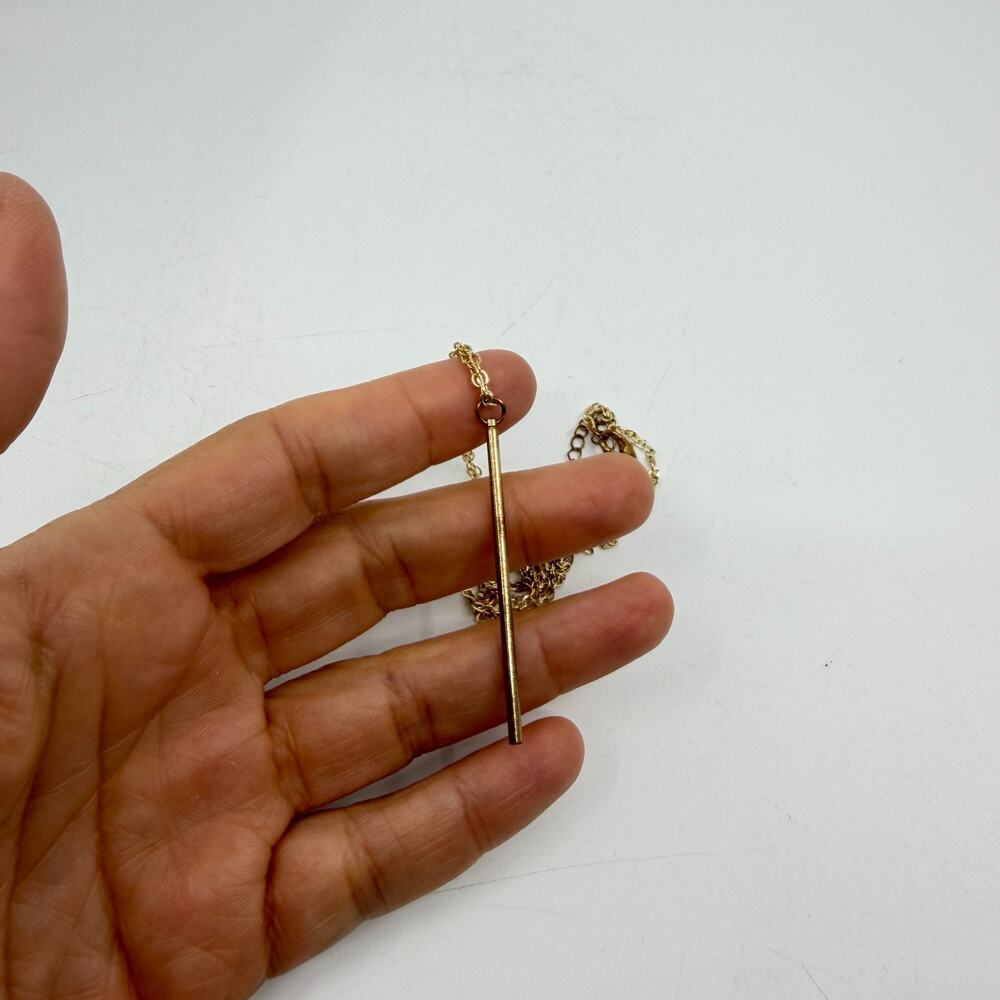 Gold Tone Minimalist Bar Pendant Necklace Essential Layering Statement Dainty - Picture 8 of 10